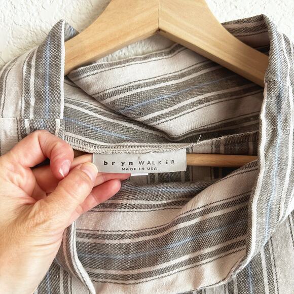 Bryn Walker 100% Linen Top Small Oversized Lagenlook Minimalist Coastal Striped - Picture 5 of 10